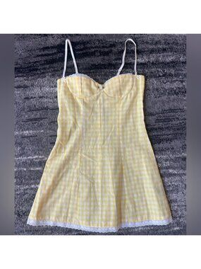 SHEIN Gingham Mini Dress With Lace Trim & Bow/Rose Details